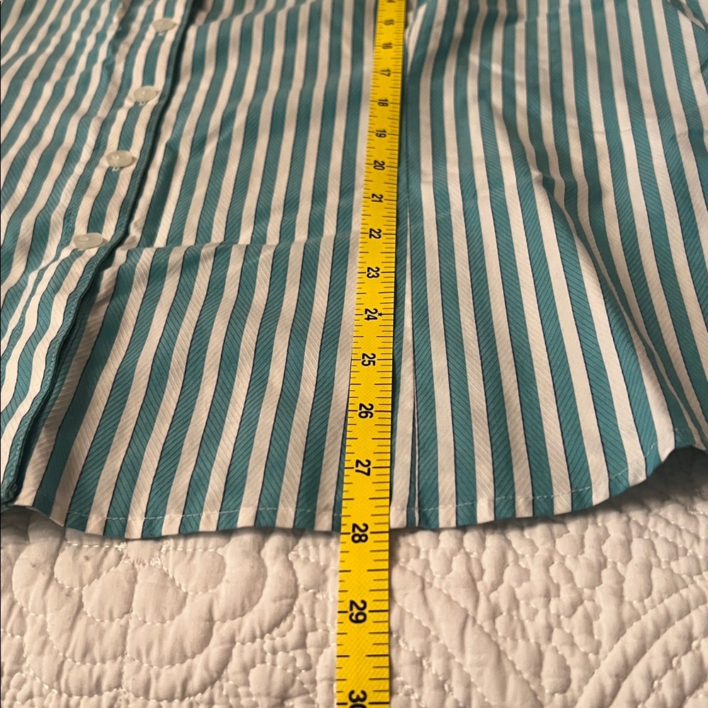 Foxcroft 100% Cotton Striped Button Down Shirt‎ Teal Green White Size XXL - Picture 6 of 15